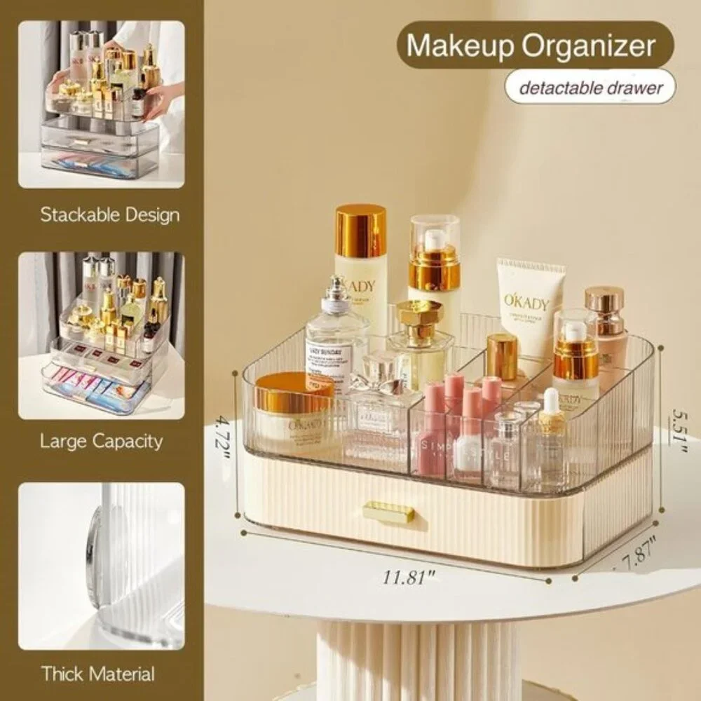 New Stackable Makeup Organizer, Cosmetic Display Case for Vanity, Dresser & Room